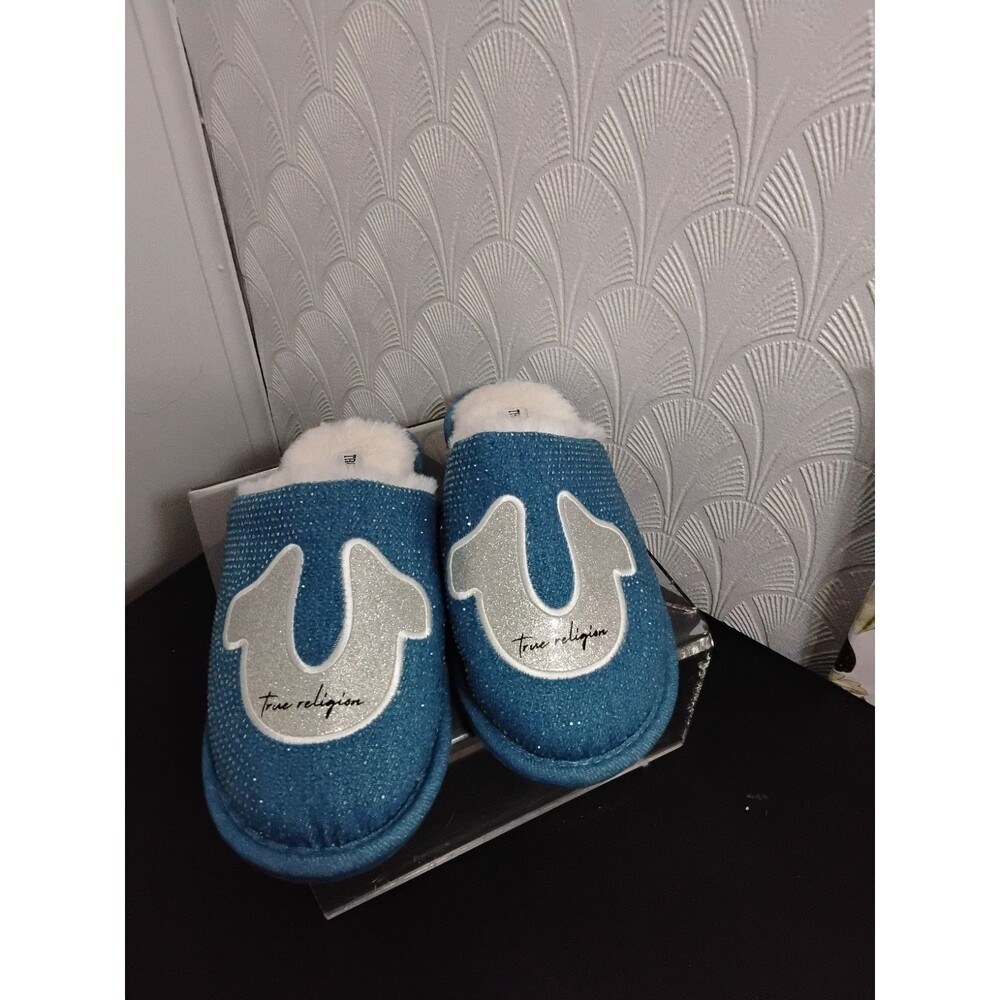 True Religion Slippers blue Rhinstones Size 6.5